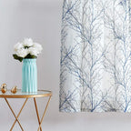 Fmfunctex Blue Kitchen Curtains 36    Grey Tree Print On White Tier Curtain Set For Small Windows Basement Room Bathroom, 2 Pane