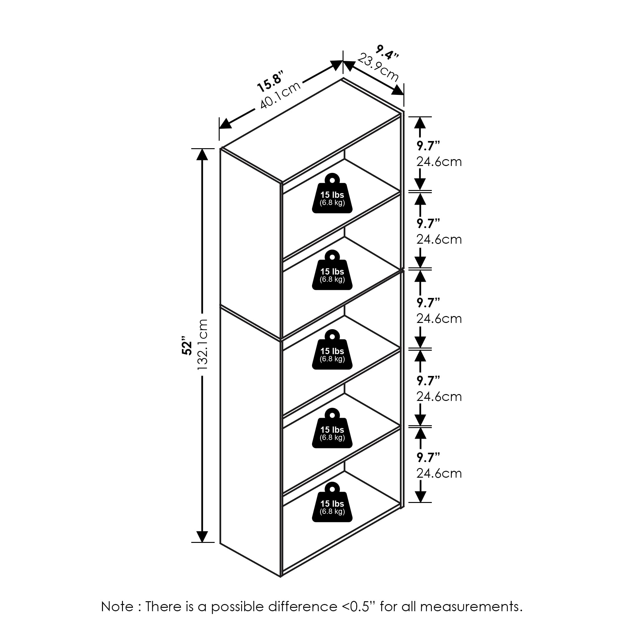 Furinno Luder 5-Tier Reversible Color Open Shelf Bookcase, Amber Pine