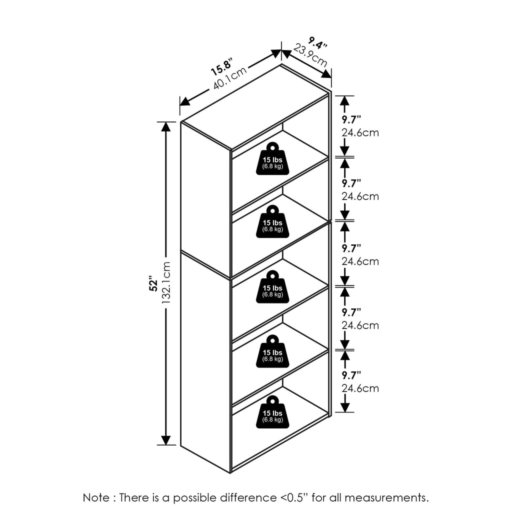 Furinno Luder 5-Tier Reversible Color Open Shelf Bookcase, Amber Pine