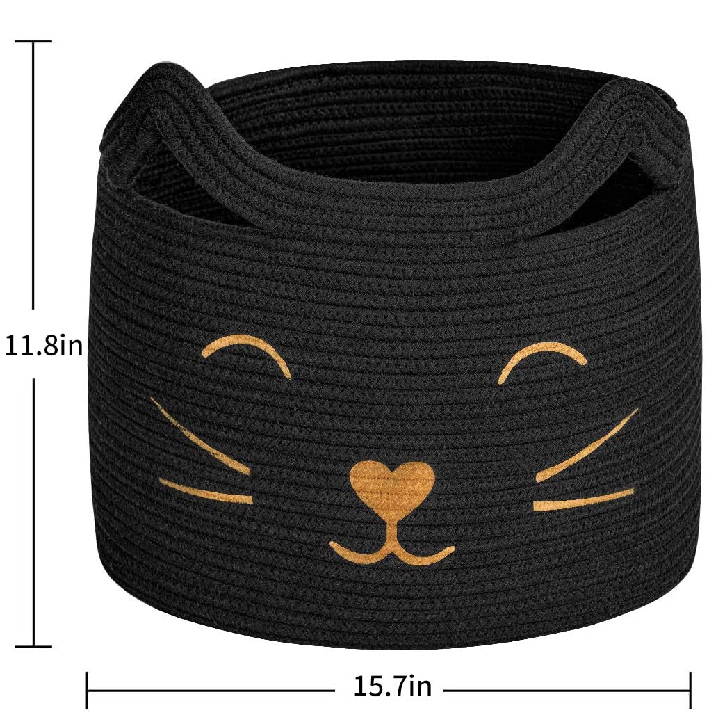 Hichen Large Woven Cotton Rope Storage Basket, Baby Laundry Basket Organizer For Toys, Blanket, Clothes, Towels, Gifts | Pet Gif