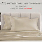 California Design Den Cotton King Pillowcase Set - 400 Thread Count, 100% Cotton Pillowcases, Set Of 2 Pillow Covers, Breathable, Cooling, Soft For Quality Sleep - Beige