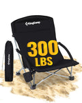 KingCamp Low Beach Chair, Folding Portable Chairs for Adults Lightweight Extra Wide Ergonomic Seat 300lbs Heavy Duty Oversized B