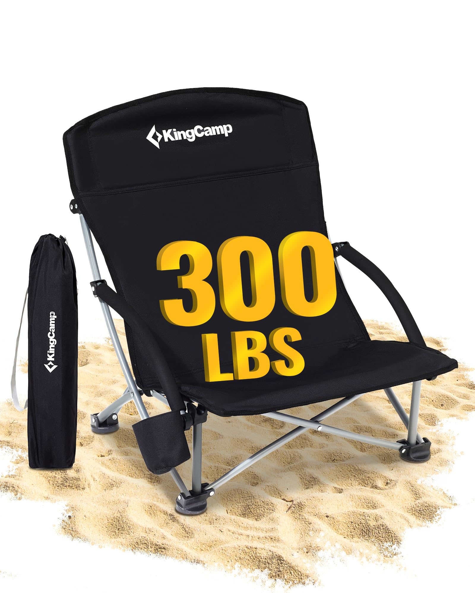 KingCamp Low Beach Chair, Folding Portable Chairs for Adults Lightweight Extra Wide Ergonomic Seat 300lbs Heavy Duty Oversized B