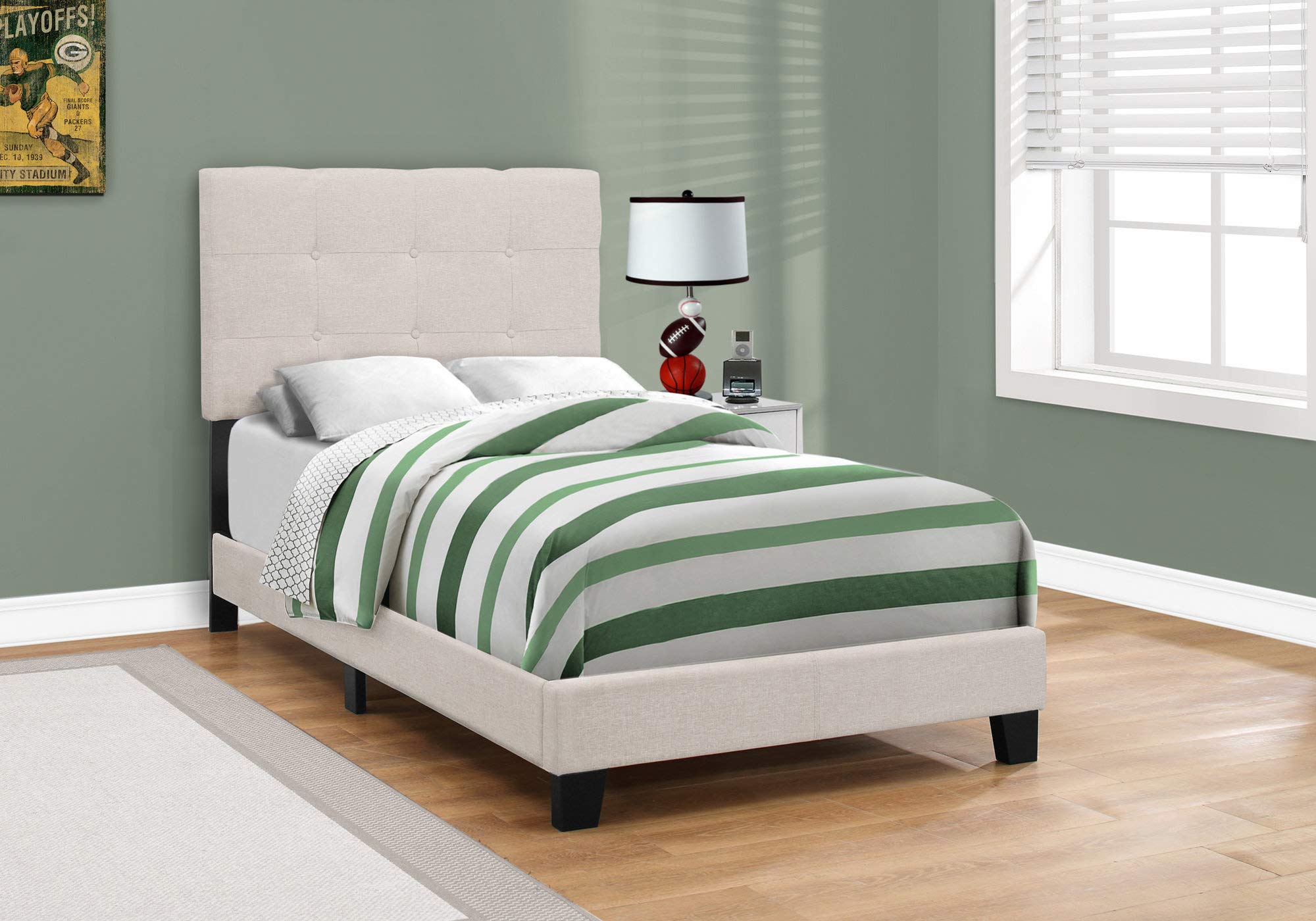 Monarch Specialties I BED - TWIN SIZE/BEIGE LINEN,