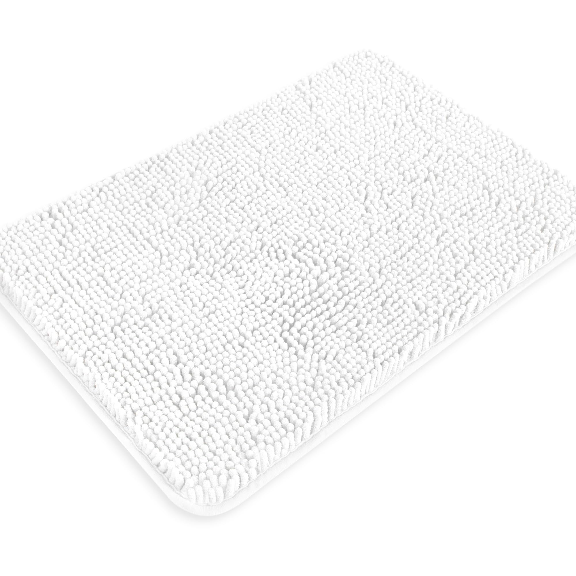 Yeaban Chenille Bathroom Rugs Non-Slip Thick Plush Bath Mat - Absorbent Washable Bath Rugs for Bathroom Shower Sink Carpet (Whit