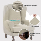 Turquoize Wingback Chair Covers 2 Piece Wing Chair Slipcover Stretch Slipcovers For Wingback Chairs Wing Chair Cover Spandex Jacquard Fabric With Elastic Bottom Non-Slip Furniture Cover, Island Fossi