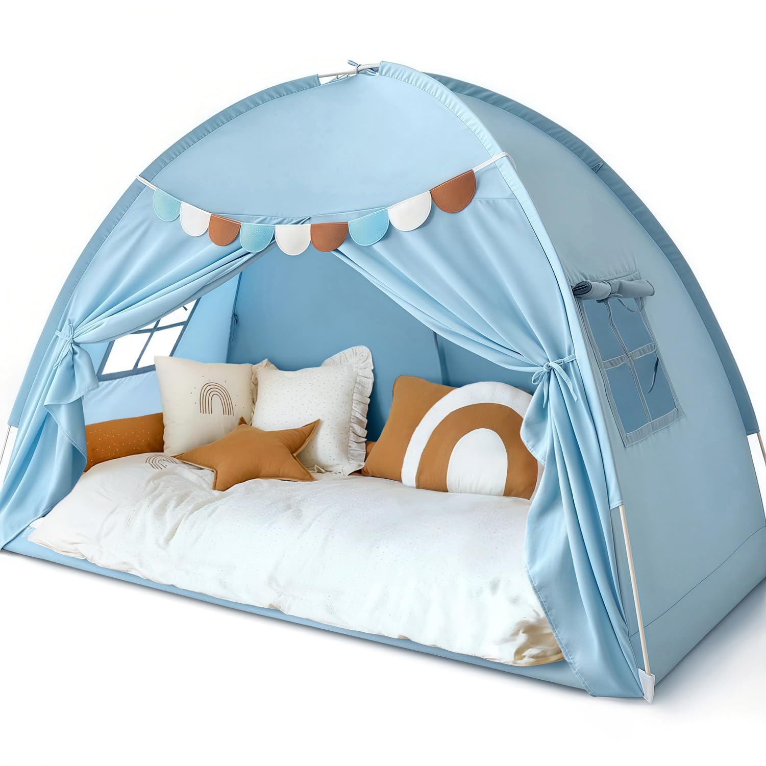 Sherilyn Twin Bed Canopy Toddler Tent, Kids Canopy on Bed Privacy Space Sleeping Playhouse Blackout Floor Tents Bunk Bed Tent Tw