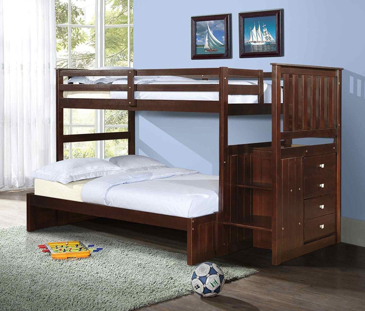 Donco Kids 820-Ttcp_800E-Cp Mission Stairway Bunk Bed, Twin/Full, Dark Cappuccino