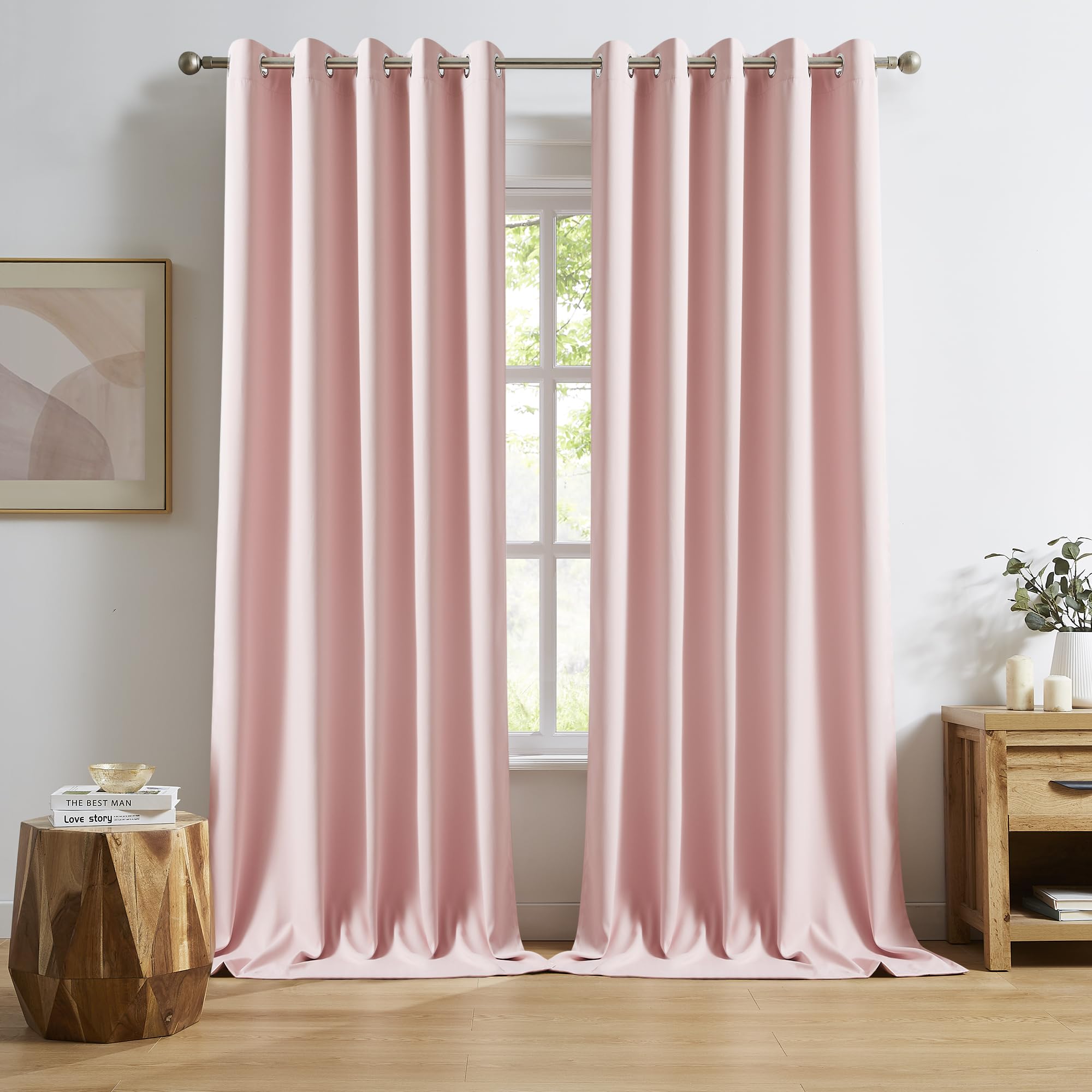 Dualife Baby Pink Curtains Panels For Girls Room Nursery Baby Pink Solid Blackout Room Darkening Curtains For Bedroom Grommet To