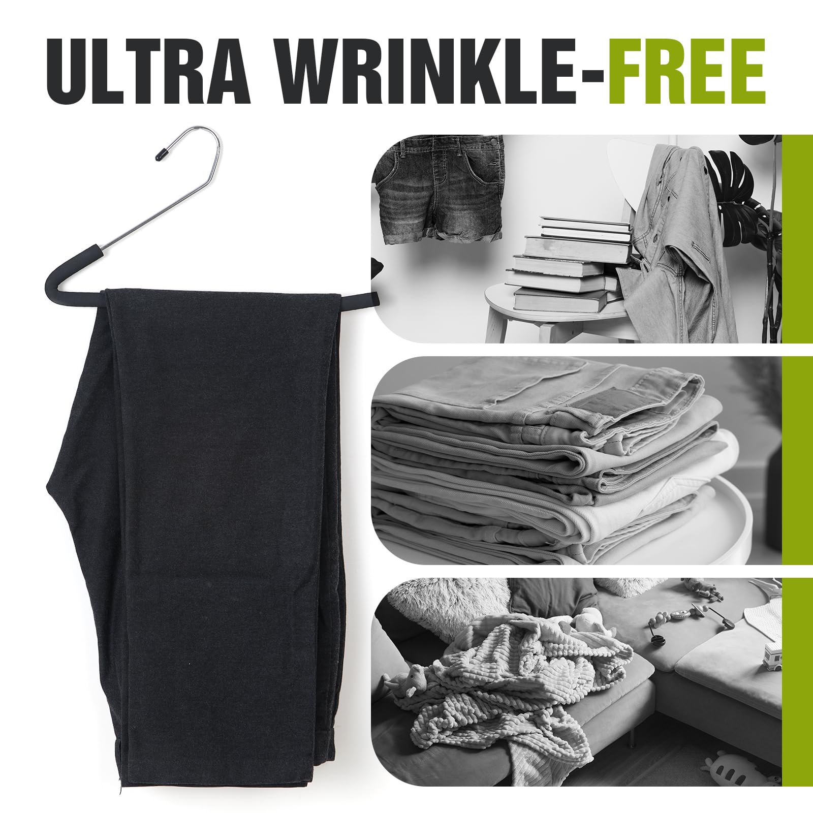 Spring Fever Space Saving Open Ended Heavy Duty Chrome Plating Non Slip Friction Foam Coated Slack Pants Trousers Hangers Black