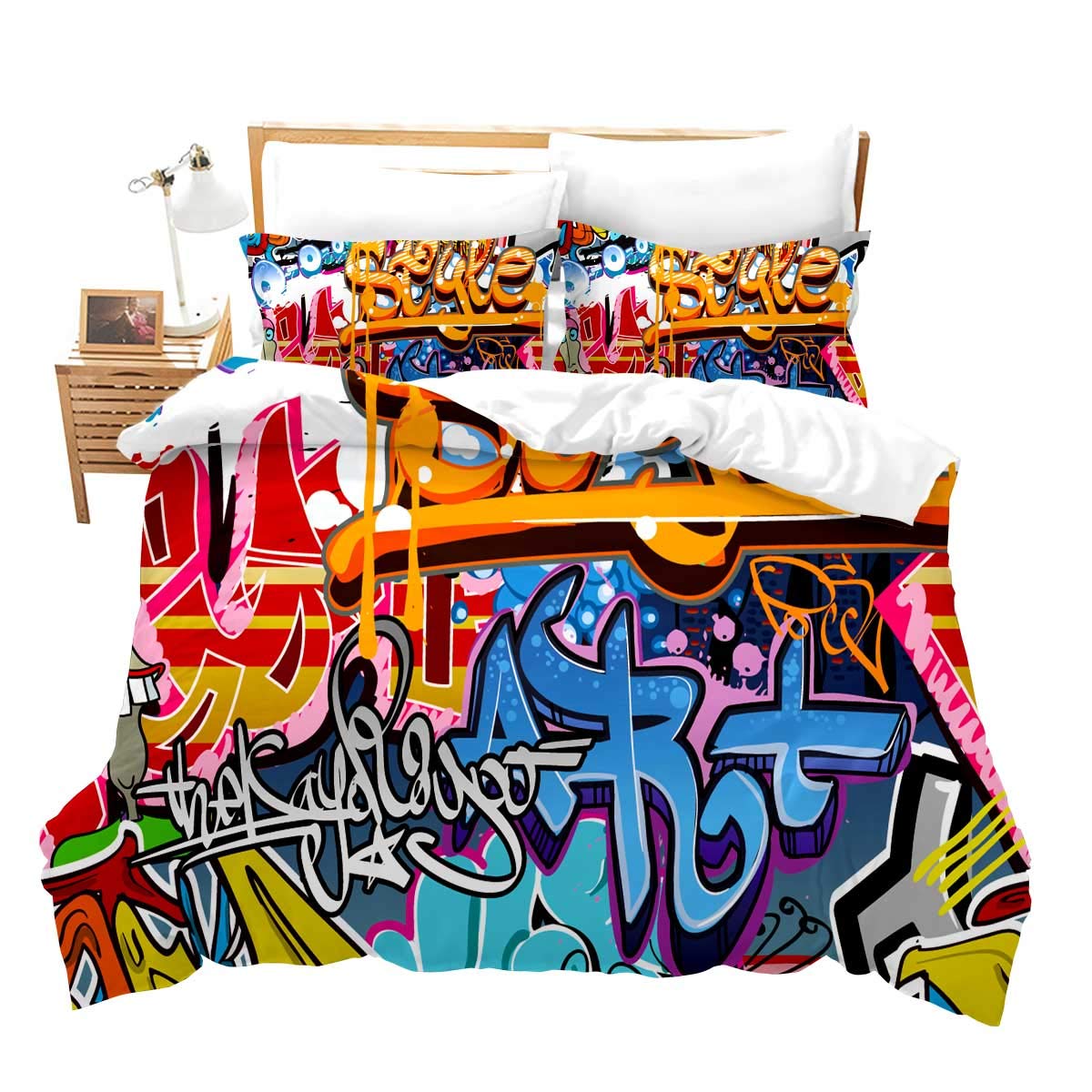 Feelyou Hippie Graffiti Comforter Cover Set Twin Size For Kids Boys Youth Duvet Cover Modern Bedclothes Wall Urban Street Art Be