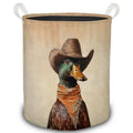 HSIASHENG Cowboy Mallard Duck Western Laundry Basket, Rustic Vintage Cowboy Hat Mallard Duck Foldable Laundry Hamper With Handle