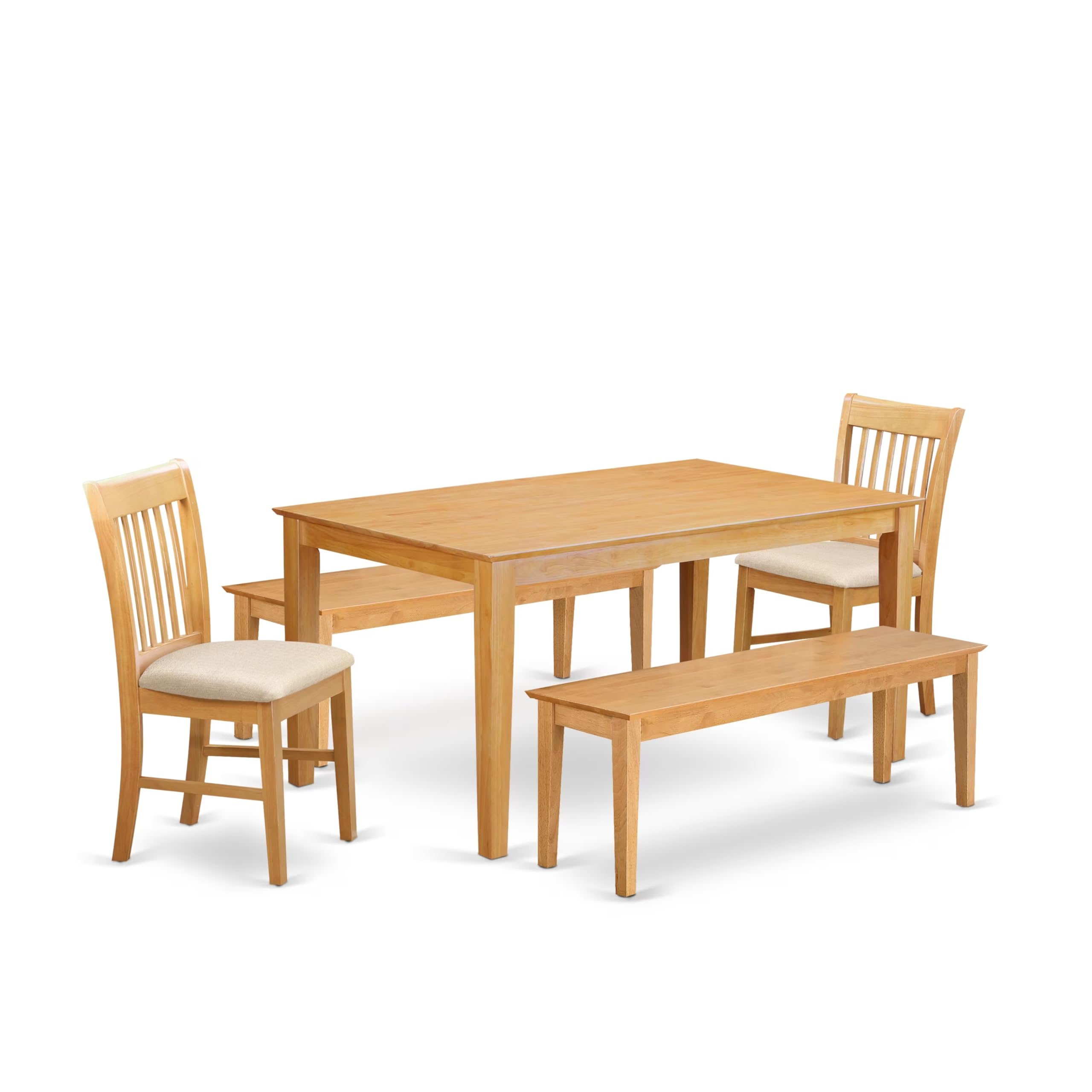 East West Furniture CANO5C-OAK-C 5 Piece Dining Set Includes a Rectangle Dining Room Table and 2 Linen Fabric Kitchen Chairs with 2 Benches, 36x60 Inch, Oak