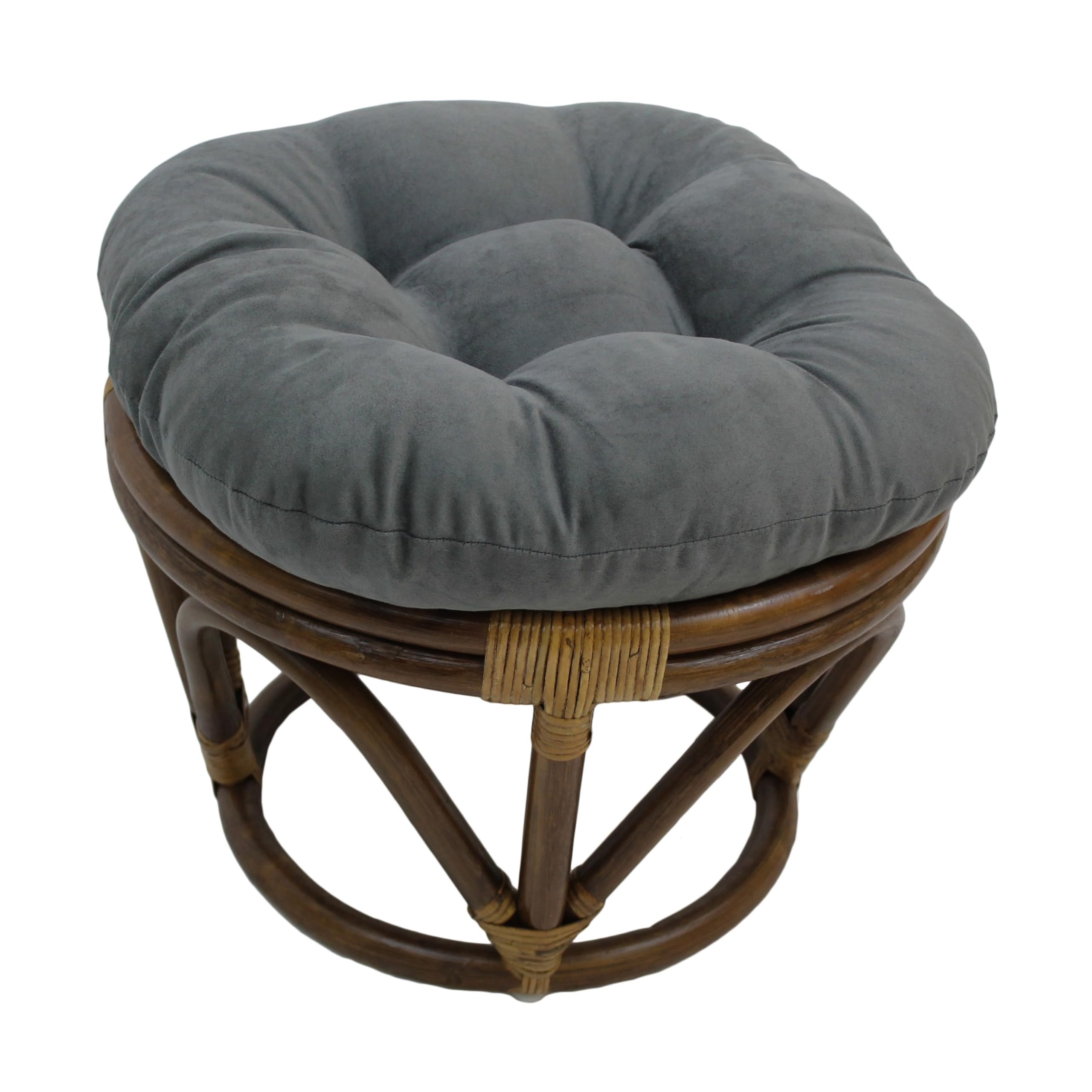 Blazing Needles Solid Microsuede Tufted Round Footstool Cushion, 18&quot;, Steel Grey