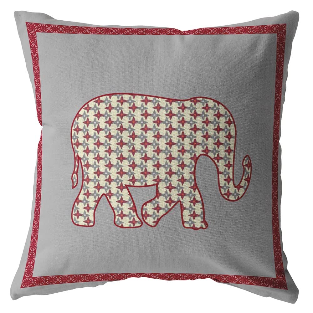 HomeRoots Red On Gray 20â€ Red Gray Elephant Boho Suede Throw Pillow