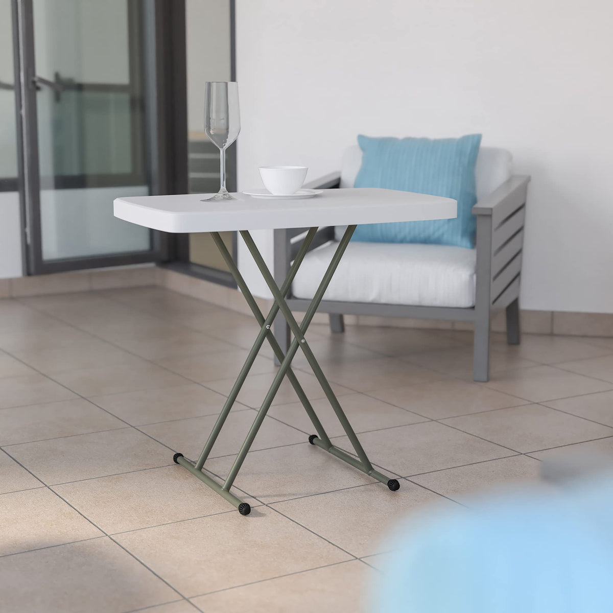 Flash Furniture Elon Folding Table - Granite White - Height Adjustable - 30 Inch - TV Tray - Commercial Grade Laptop Table