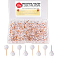 Yalis Push Pins 1/3 Inch Rose Gold Map Tacks 100-Count Large Size Pins Rose Gold Steel Point And Transparent Plastic Round Head