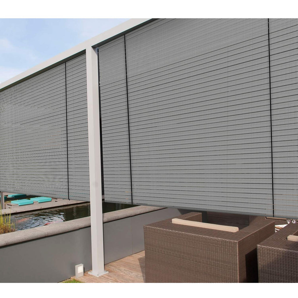 Coarbor Outdoor Roll Up Shades Blinds For Pergola Porch Balcony Deck Roller Shade Screen 4'W X 11'L Hollow Out Light Grey