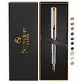 Scriveiner Silver Chrome Fountain Pen (Medium), Award Winning Luxury Pen, Heavy Pocket Pen With 24K Gold Finish, Schmidt Nib, Co