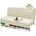 Znsayotx Armless Futon Covers Full Size (67'-82') Stretch Jacquard Sofa Bed Slipcovers, Striped Queen Futon Cover With Non-Slip Elastic Bottom, Soft Cozy Futon Mattress Cover Washable (Light Beige)