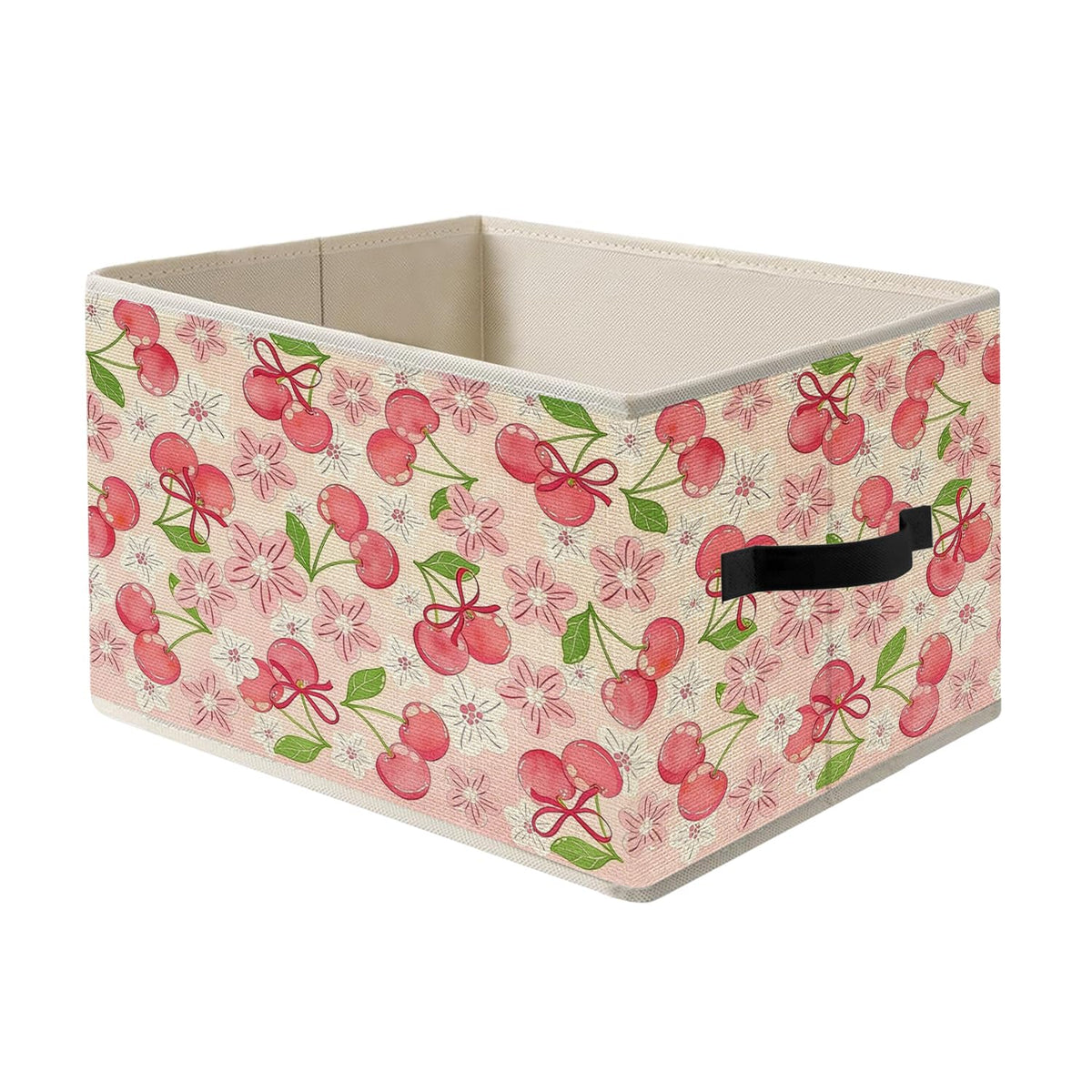 FRZSDVHNM Coquette Pink Bow Cherry Storage Basket Bin for Organizing Closet Shelves, Cherry Blossom Floral Organizers and Storag