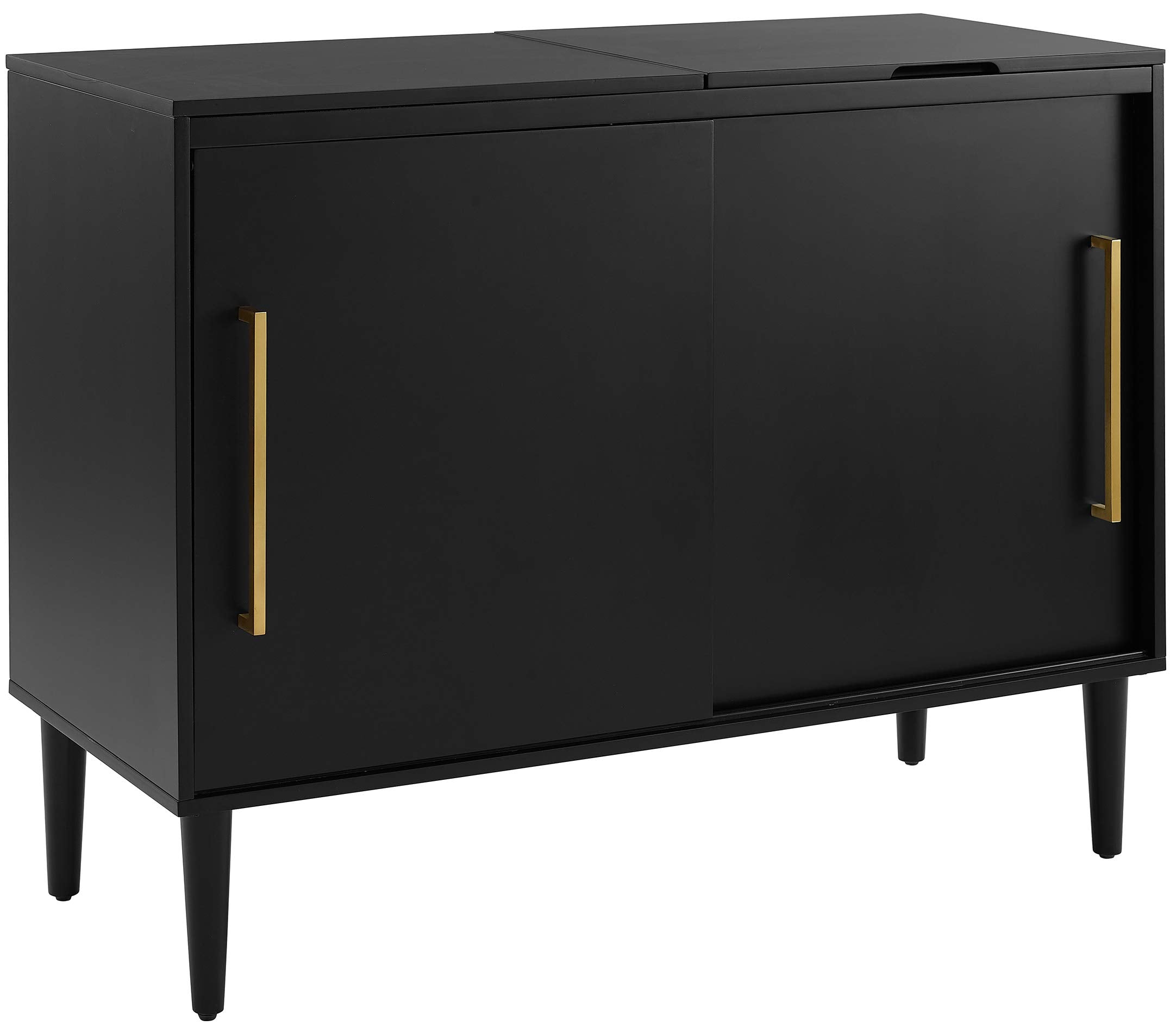 Crosley Furniture Everett Media Console and Record Player Stand with Storage for Vinyl Records, Matte Black
