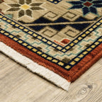 HomeRoots 509258 6 x 9 ft. Red Gold Blue Brown Oriental Power Loom Stain Resistant Rectangle Area Rug with Fringe
