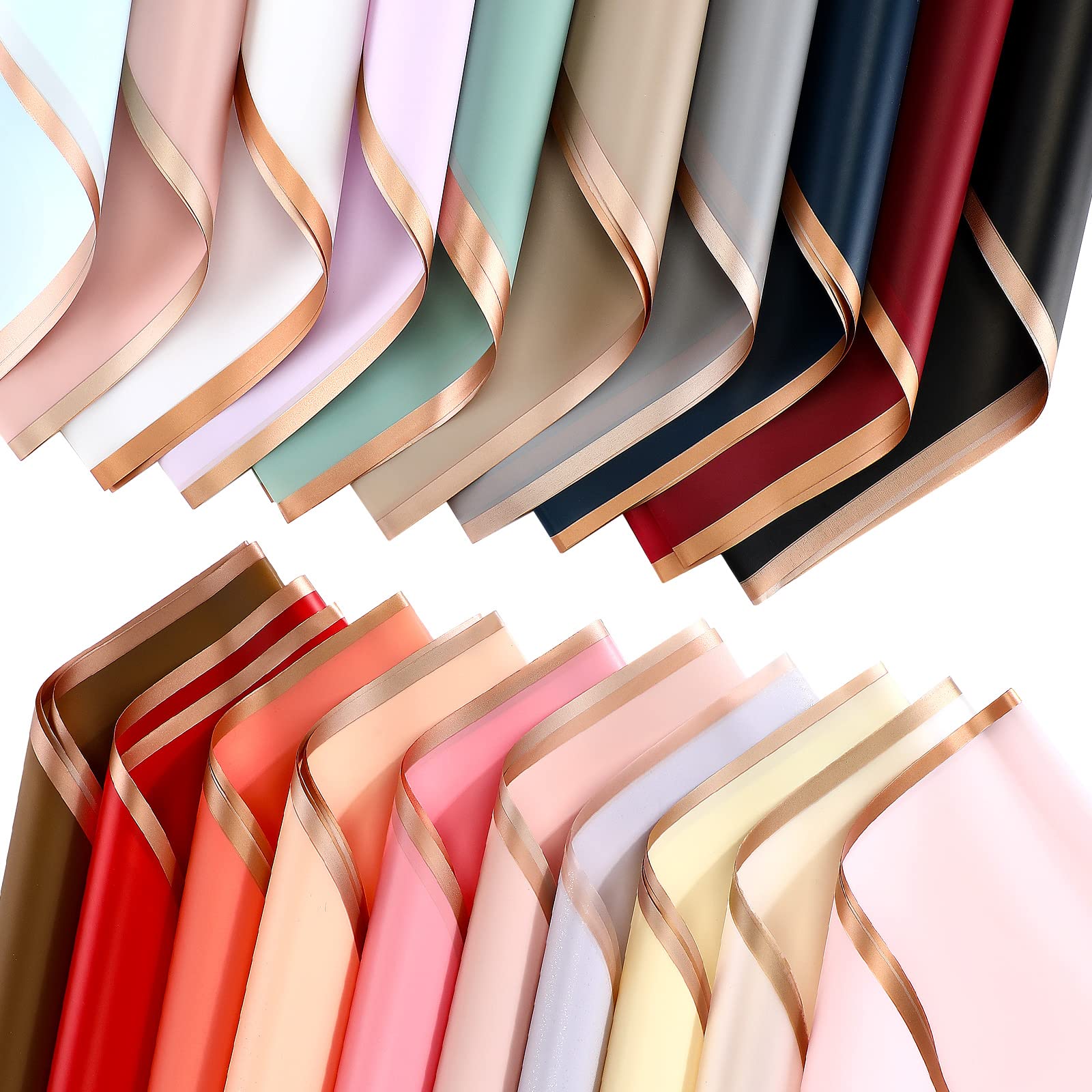 Nezyo 300 Sheets Gold Edge Flower Wrapping Paper Bulk, Colorful Florist Bouquet Supplies Waterproof Floral Gift Wrap Bouquet Sup