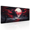 Black Red Japanese Mouse Pad Xl Moon Sakura Cherry Bloosm Tree Extended Table Mat 80X30 Cm Non-Slip Rubber Base Stitched Edge La