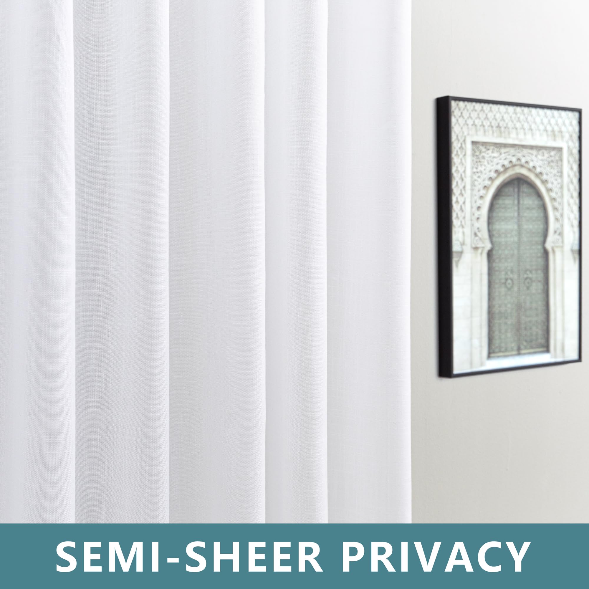 Koufall 90 Inch Curtains Long,White Linen Sheer Semi Light Filtering Country Farmhouse Boho Window Treatments For Living Room Bedroom