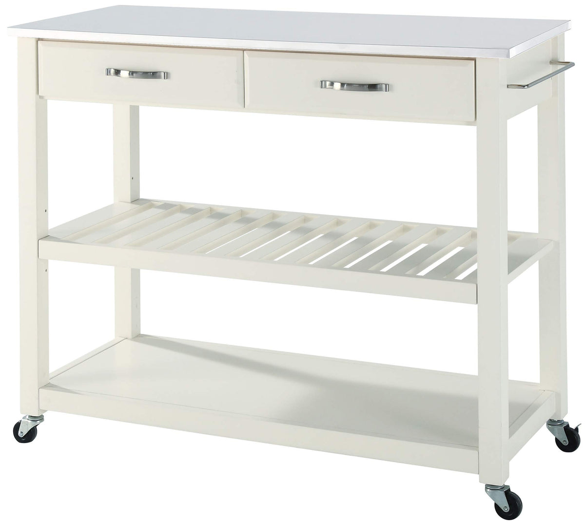 Crosley Furniture Stone Top Kitchen Prep Rolling Cart, Microwave Stand, Coffee Bar, With Shelves, White