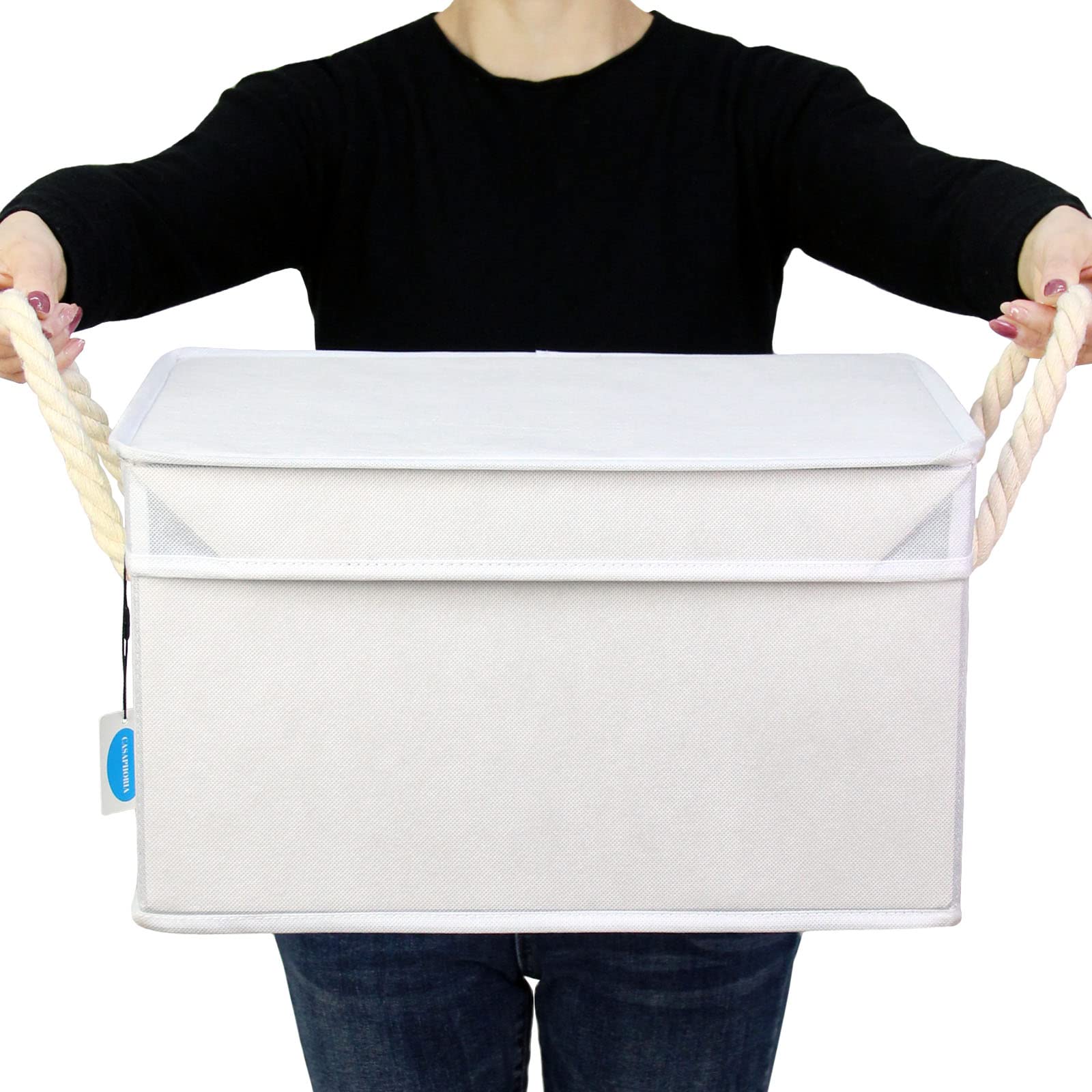 Casaphoria 3Pcs Cube Collapsible Fabric Storage Bins With Rope Handles,Thicker Foldable Rectangular Canvas Storage Box With Lid