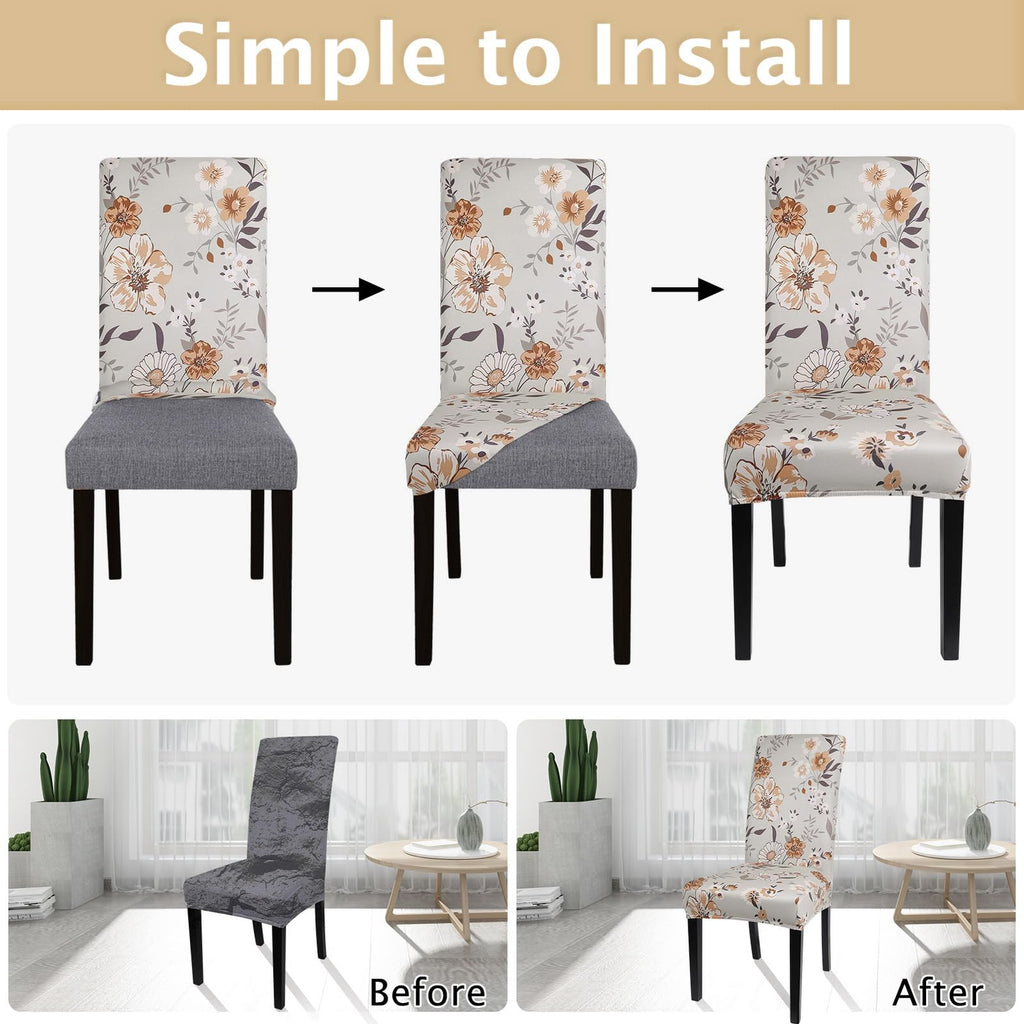 Searchi Printed Dining Room Chair Covers Set Of 6, Stretch Kitchen Chair Covers Washable Parsons Chair Slipcover Removable Dining Chair Protectors For Hotel,Ceremony(Brown Floral)