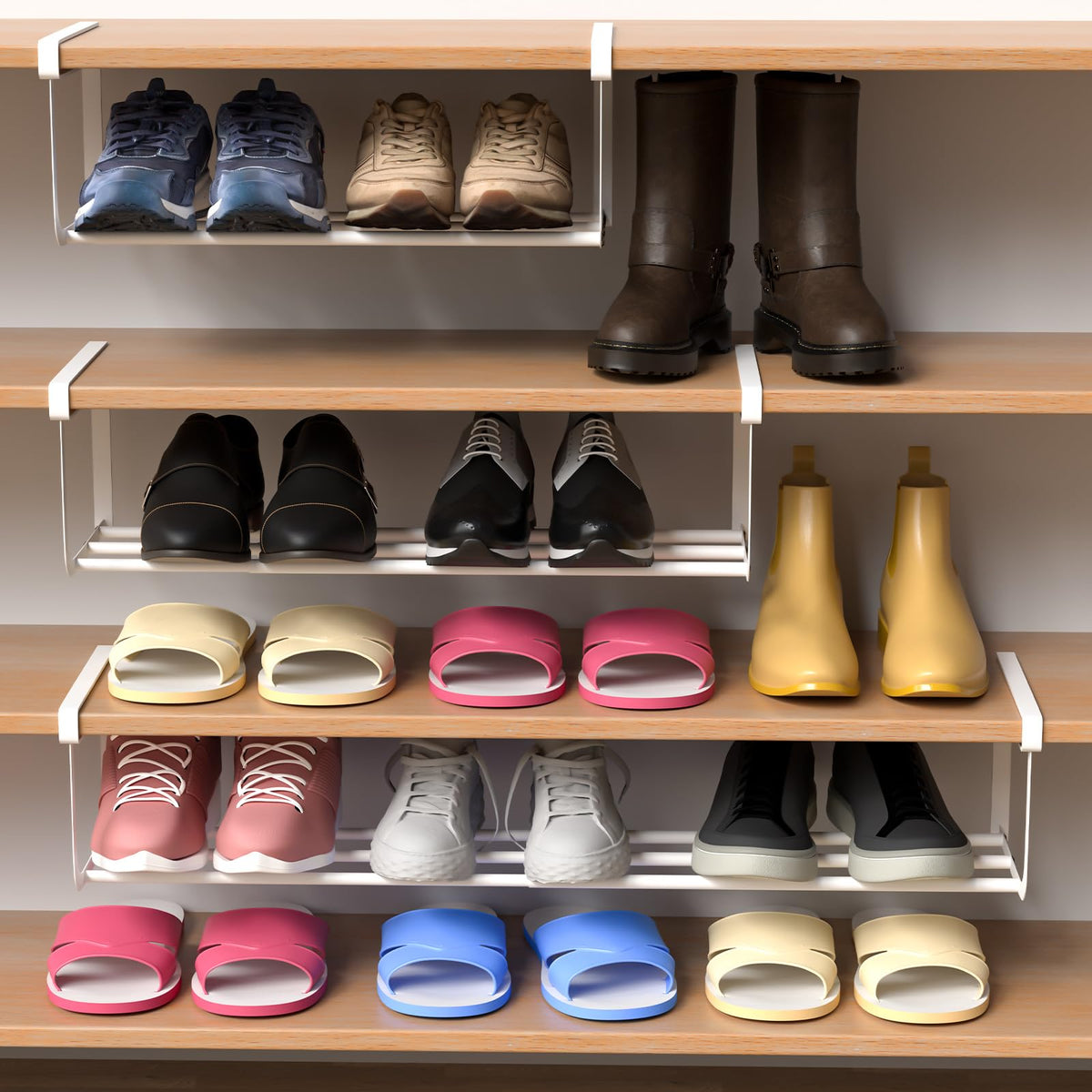 CroBlissful 3 Pcs Expandable Shoe Rack Shelf Organizer for Closet, White