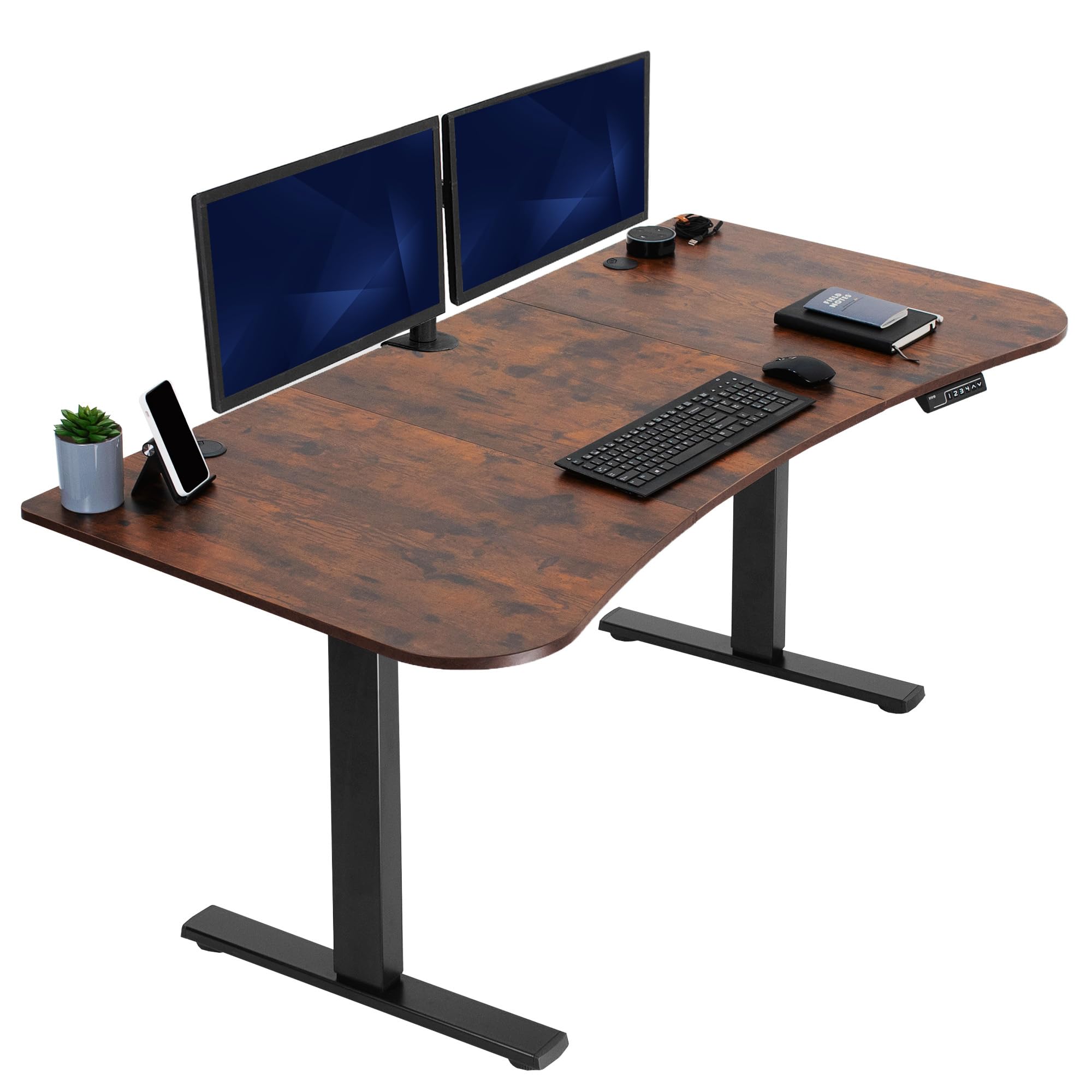 VIVO Electric 63 x 32 in Rustic Standing Desk, Memory Height Adjustment, 1B Series, Holds 220 lbs, Vintage Brown Top Black Frame