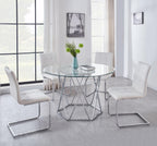Steve Silver Escondido 48 Round Dining Table, Mid-Century Modern Glass Top, Chrome Base, Ideal for Kitchen/Dining Room