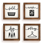 Laundry Room Decor for Wall Farmhouse Laundry Signs Set of 4 Wash Dry Fold Put Away Rustic Laundry Decor for Laundry Room Shelf 