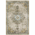 HomeRoots 509875 6 x 9 ft. Gray Blue Beige & Gold Oriental Power Loom Stain Resistant Rectangle Area Rug