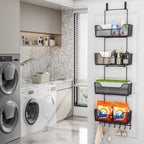 Hapirm Over The Door Organizer - Hanging Door Organizer With 4 Metal Large Capacity Baskets And Adjustable Coat Hook, Behind Doo