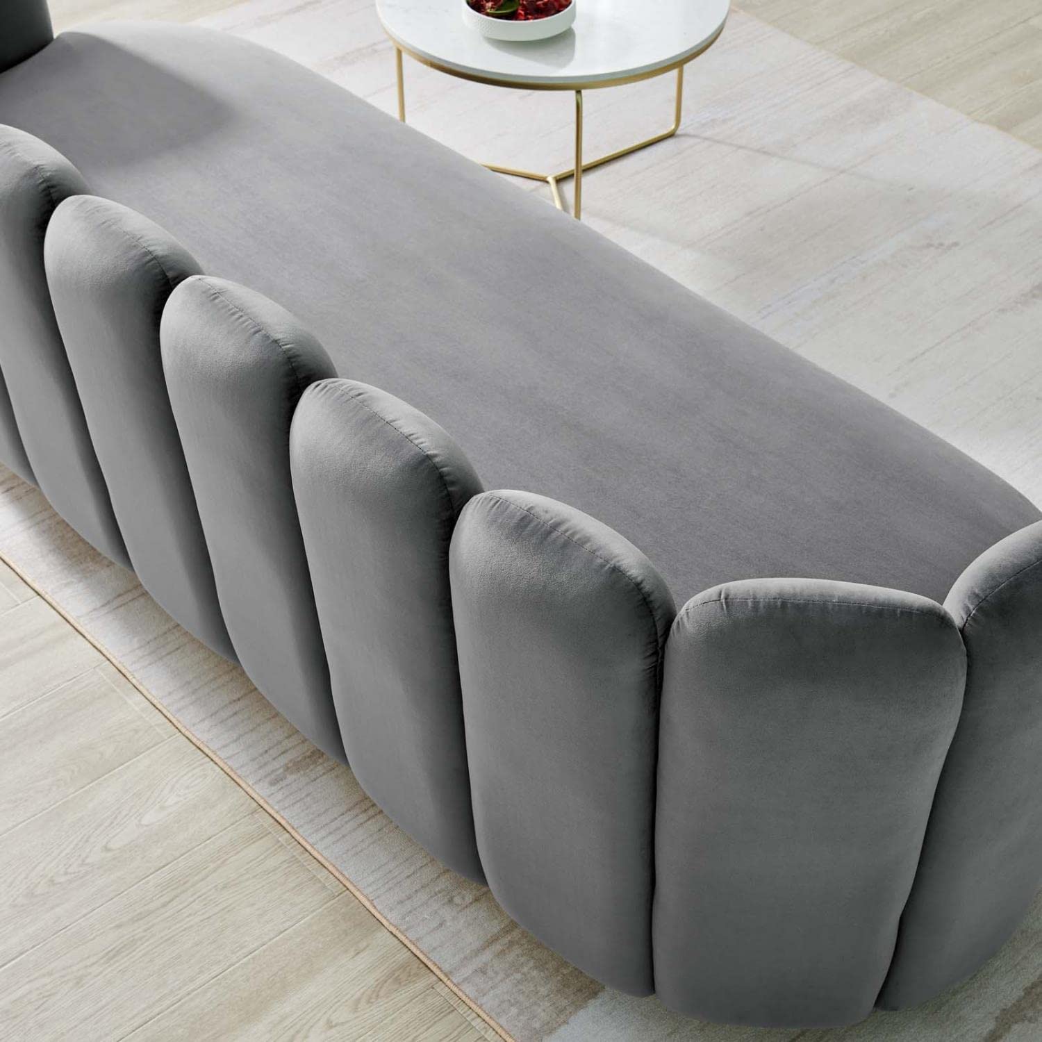 Modway Victoria Channel Tufted Velvet Sofa With Gray Finish Eei-5017-Gry