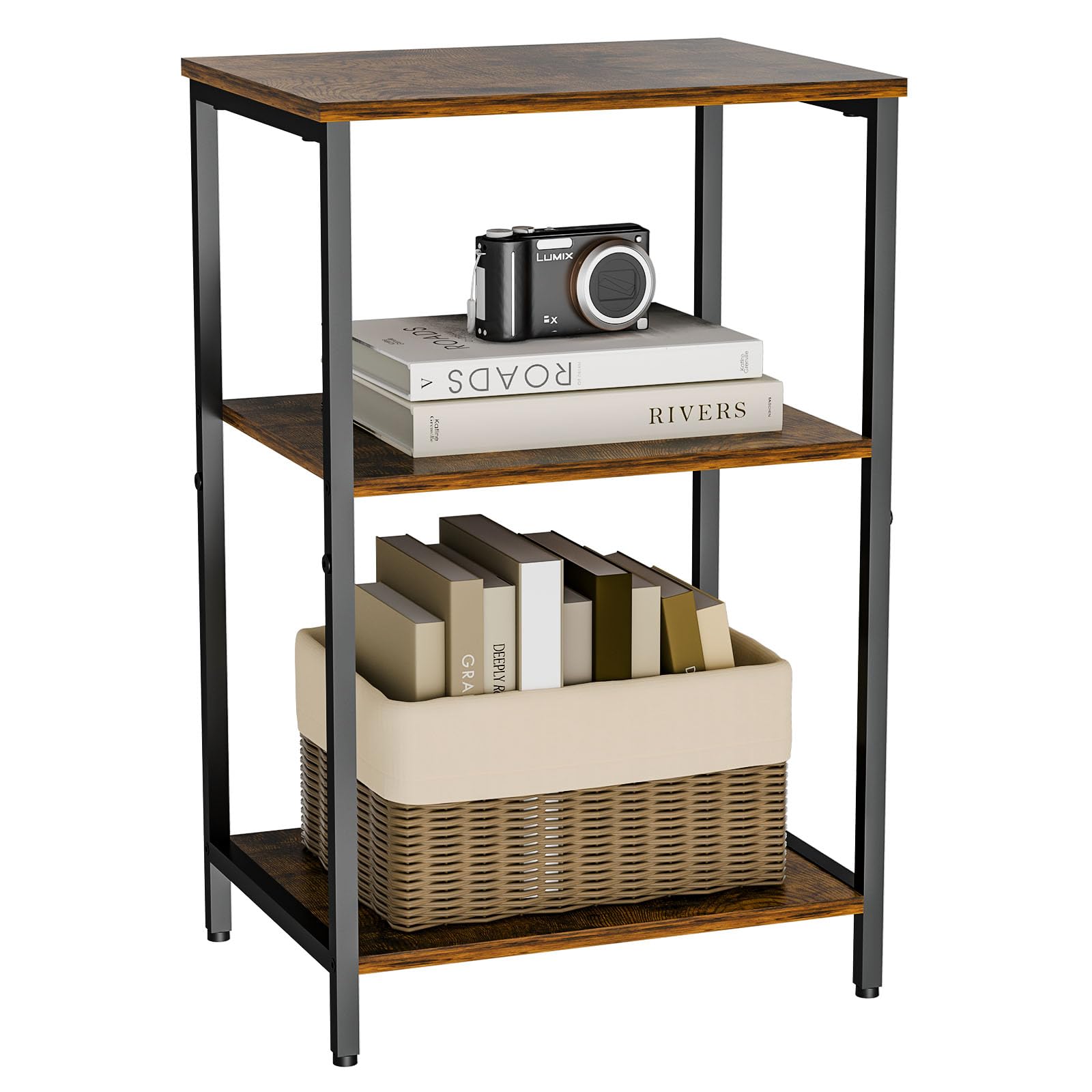 X-Cosrack Side Table, Small End Table Record Player Stand With Storage, Vinyl Record Storage Night Stand For Living Room, Bedroom,Office(Patent Pending)(Rustic Brown And Classic Black)