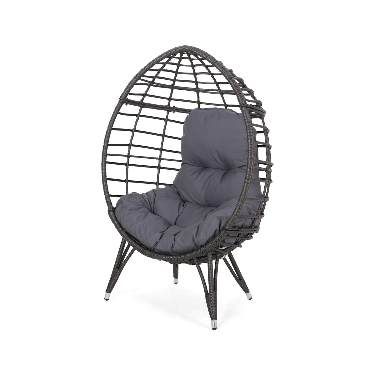 Gdfstudio Noble House Savin Wicker Teardrop Chair In Gray And Dark Gray