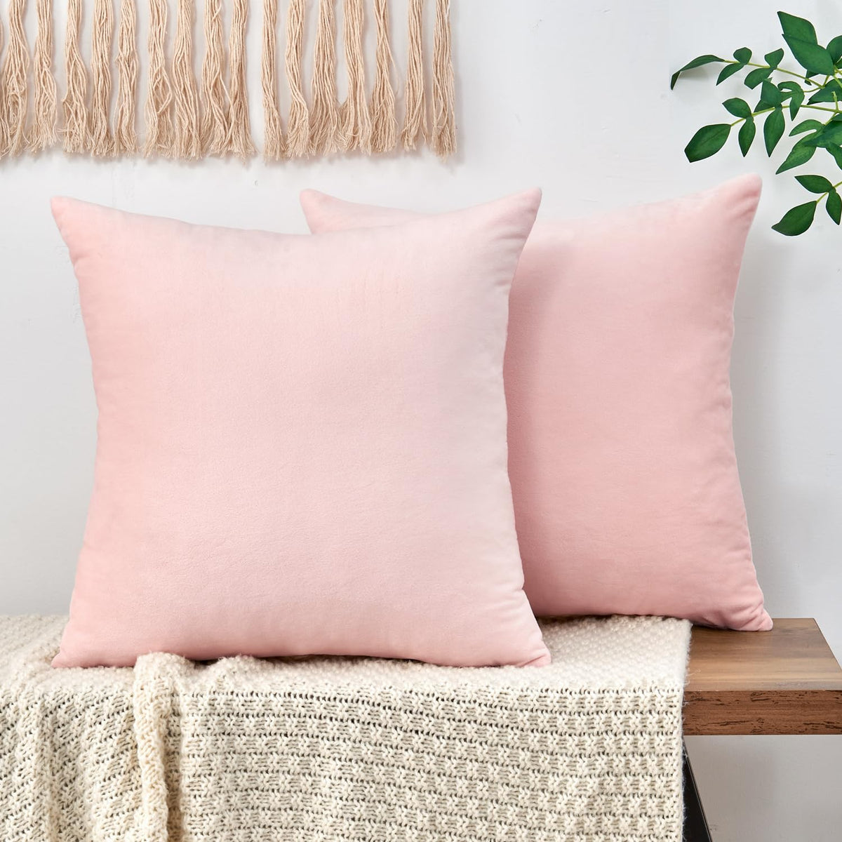 Grineed Throw Pillow Covers Pink Decorative Velvet Set Of 2 22X22 Inch Pillow Covers, Soft Large Pillowcases For Couch Sofa Bed