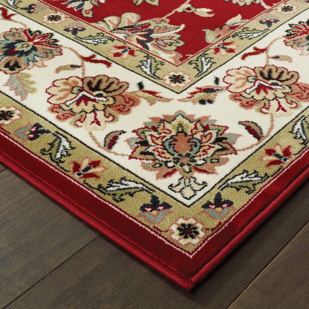 HomeRoots Polypropylene 3' x 6' Red Ivory Machine Woven Floral Oriental Indoor Area Rug