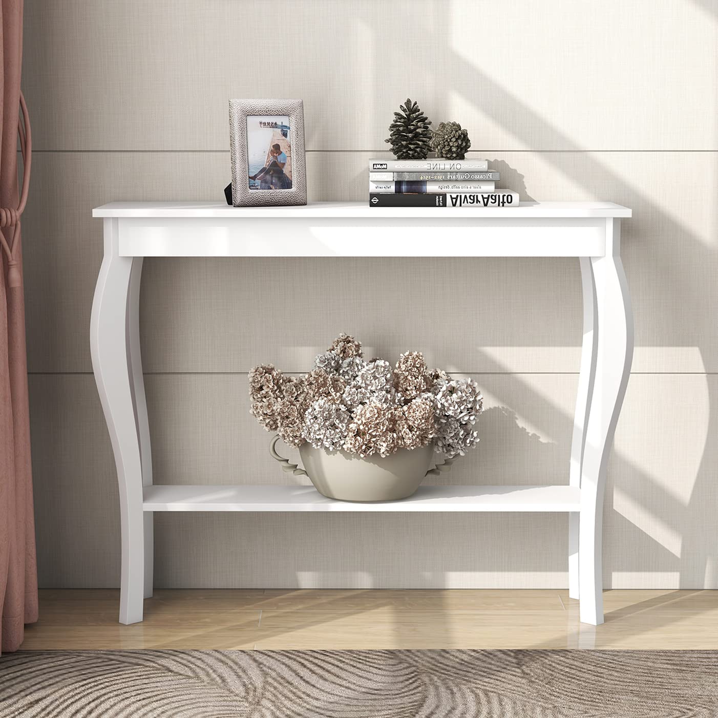 ChooChoo Narrow Farmhouse Console Table with Drawer and Shelves - Thumbnail 2