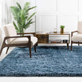 Rugs.com Infinity Collection Solid Shag Area Rug 8 Ft Square Aegean Blue Shag Rug Perfect for Living Rooms, Kitchens, Entryways
