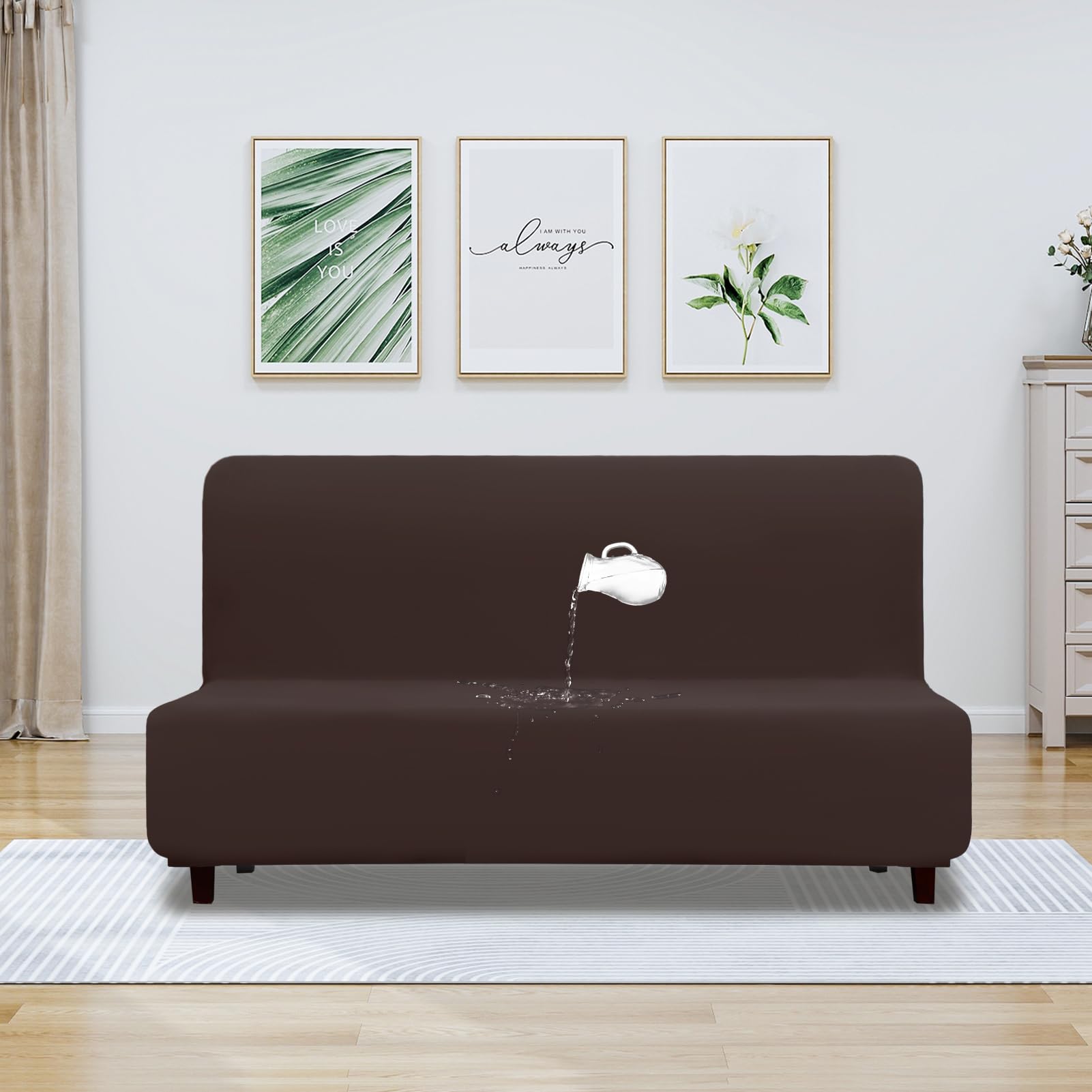 Purefit 100% Dual Waterproof Futon Cover, Waterproof Couch Cover For Futon - Stretch Non Slip Fleece Sofa Covers Washable, Leakproof Furniture Protector For Kids, Pets, Dog (Futon, Chocolate)