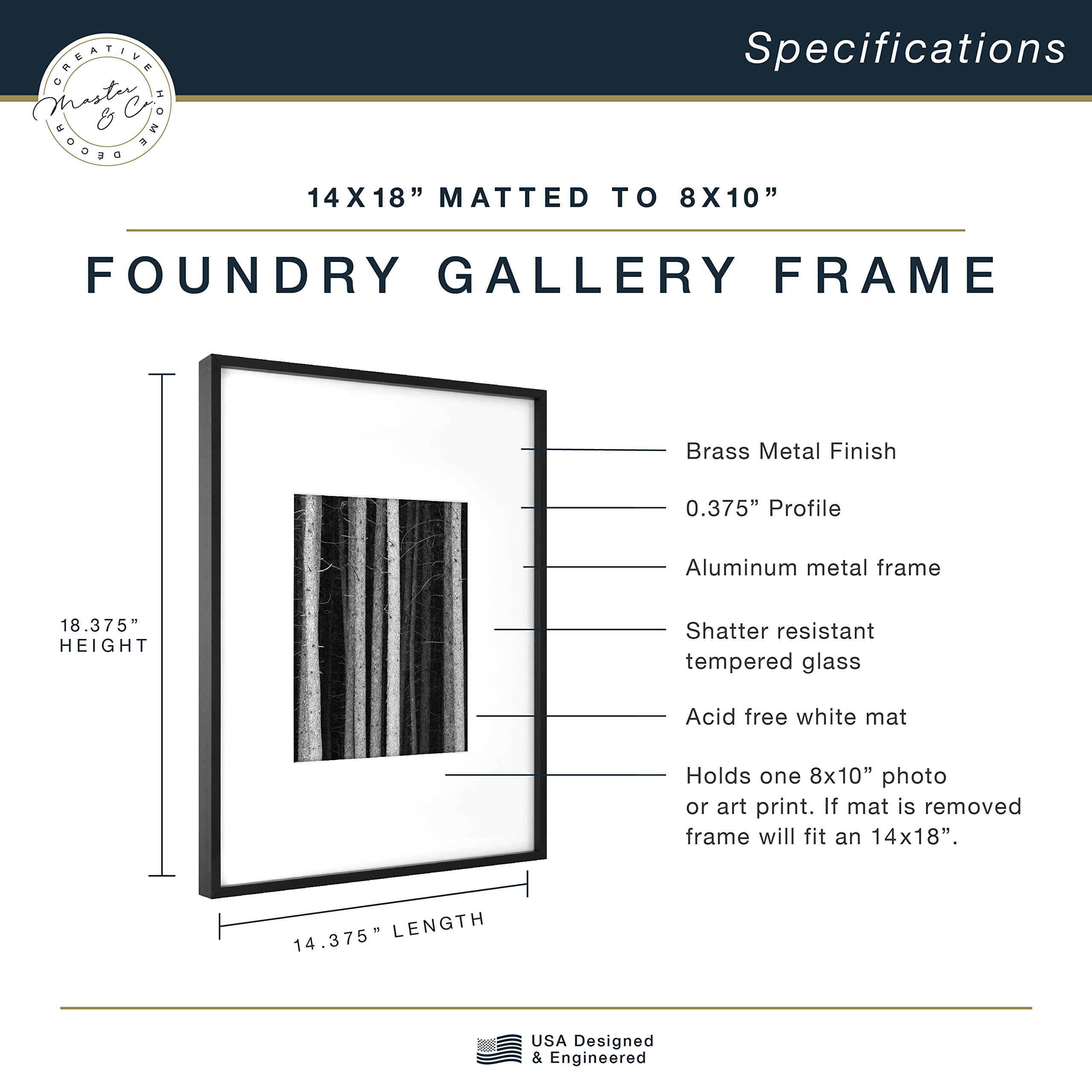 Mcs Master & Co. Foundry Metal Gallery Wall Frame, Black, 14 X 18 In Matted To 8 X 10 In
