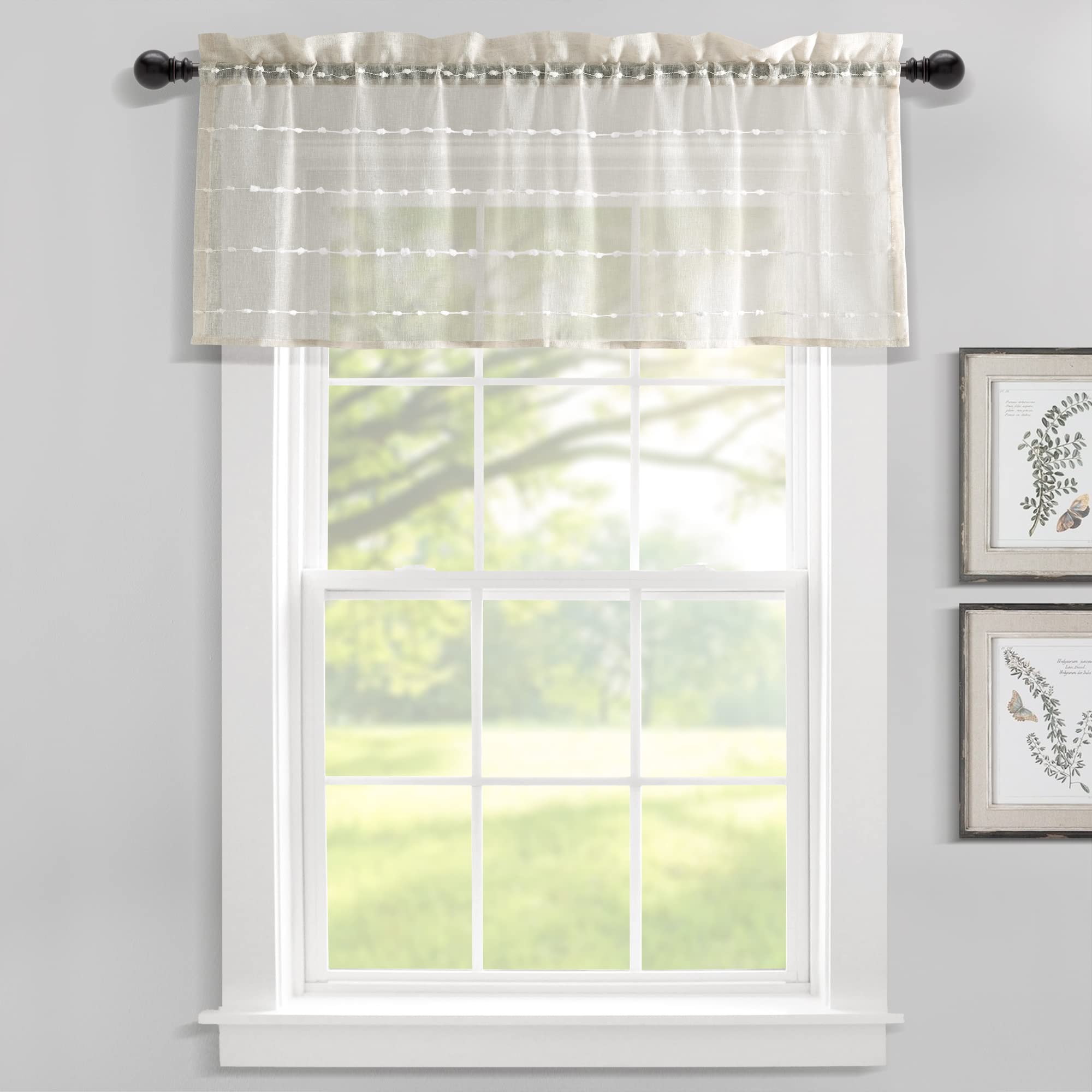 Lush Decor Farmhouse Textured Sheer Window Curtain Valance, 52'W X18'L, Beige