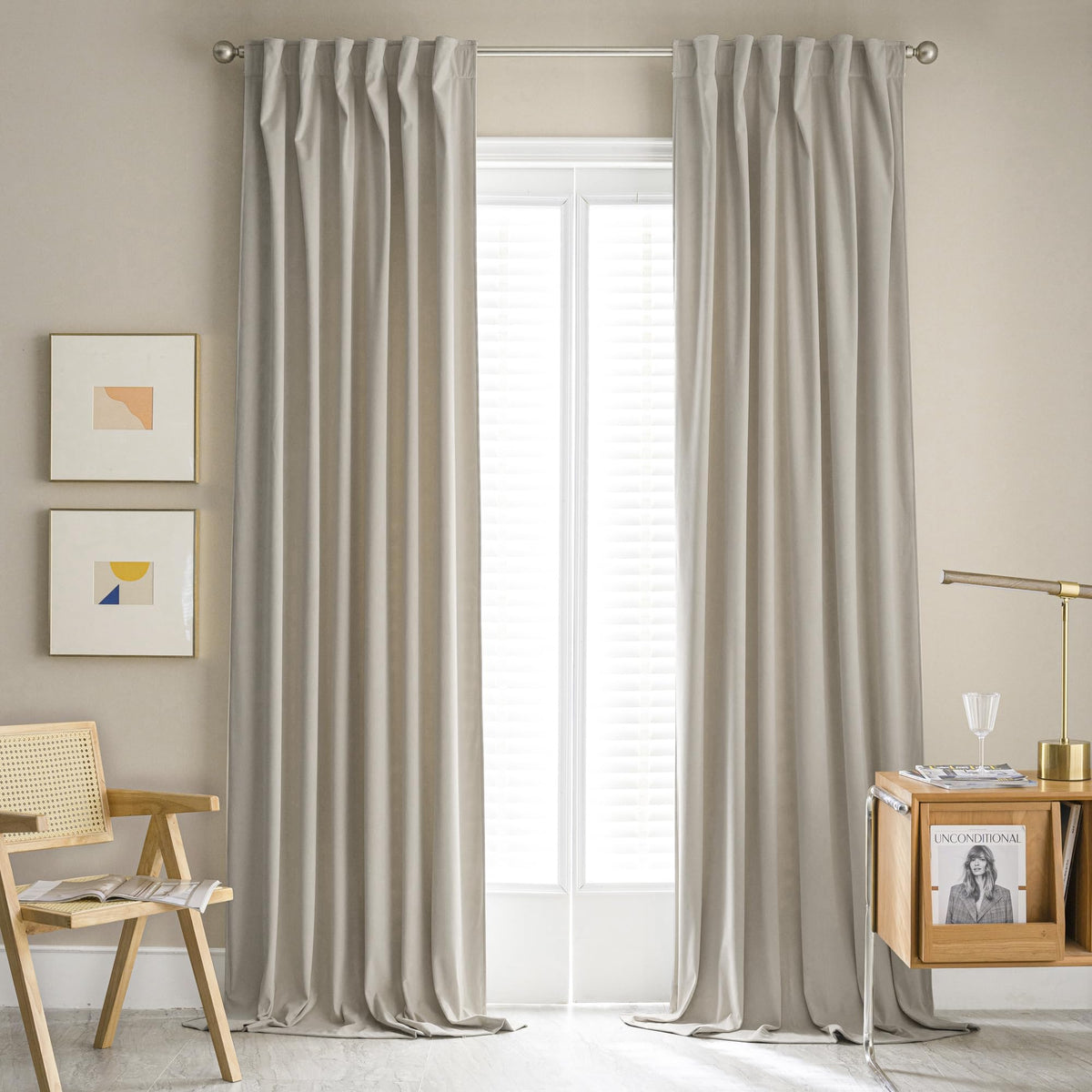 Mumfas Taupe Velvet Curtains For Bedroom 96 Inches Long 2 Panels Set - Light Khaki Room Darkening Long Curtains For Living Room